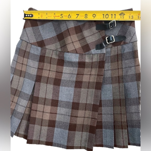 Gaelic Themes Scotland Tartan Kilt Skirt Plaid Brown Gray 27 Waist Buckle Wrap - Picture 7 of 11